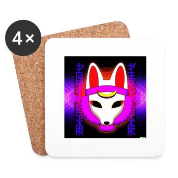 Kitsun Vaporwave Japonais Kami Vaporwave Kitsune - Dessous de verre (lot de 4) - blanc - Devant