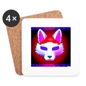 Kitsun Vaporwave Japanese Kami Vaporwave Kitsune - Coasters (set of 4) - white - Front