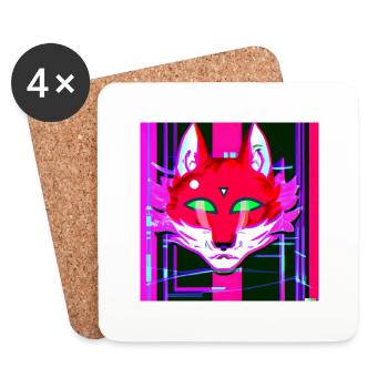 Kitsun Vaporwave Japonais Kami Vaporwave Kitsune - Dessous de verre (lot de 4) - blanc - Devant