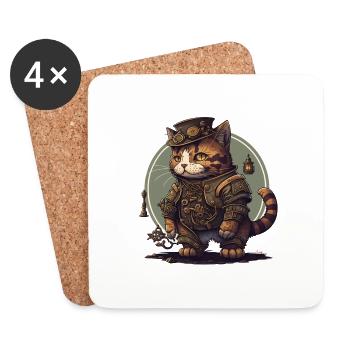 steampunk cat - Coasters (set of 4) - white - Front