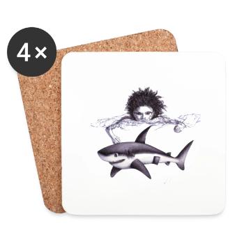 garçon poursuivant un requin dans l'eau - Dessous de verre (lot de 4) - blanc - Devant