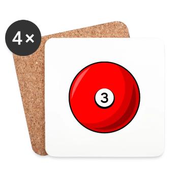 Billardkugel 3 rot Billard drei - Untersetzer (4er-Set) - Weiß - Vorne