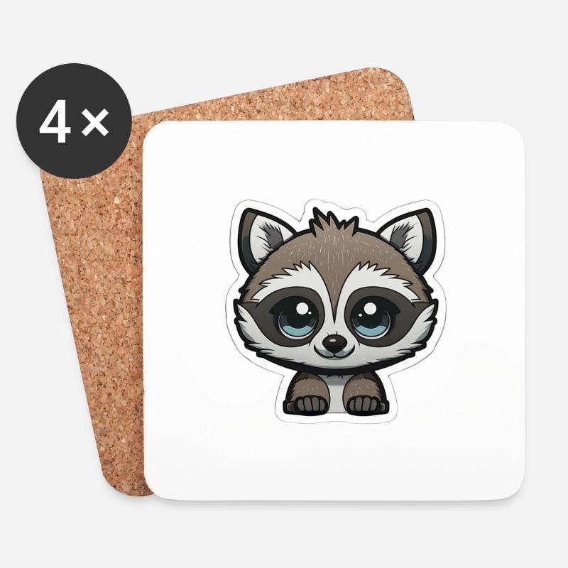 Baby Waschbär - Untersetzer (4er-Set) - Weiß