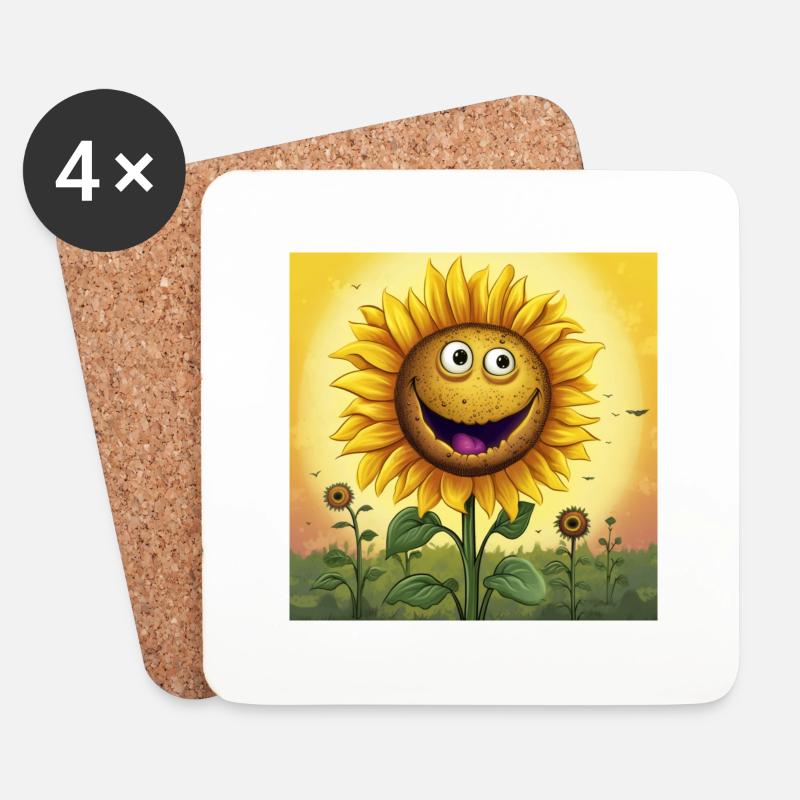 Sonnenblume Cartoon - Untersetzer (4er-Set) - Weiß