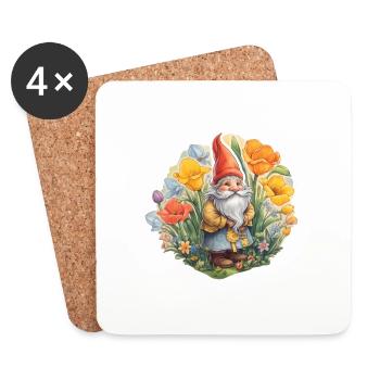 Zwerg in einer Blumenwiese - Untersetzer (4er-Set) - Weiß - Vorne