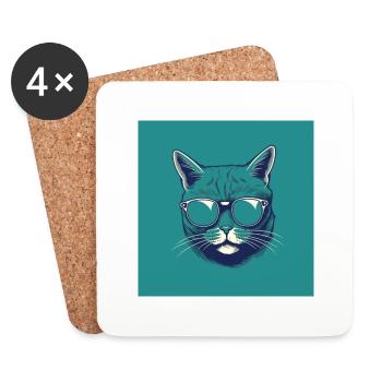 Chat cool - Dessous de verre (lot de 4) - blanc - Devant