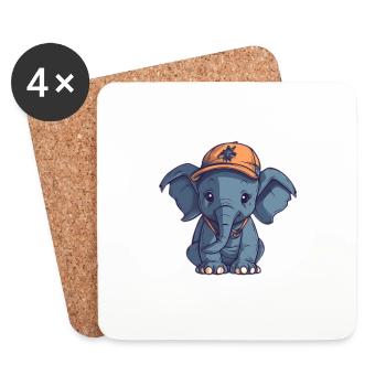 Éléphant avec casquette - Dessous de verre (lot de 4) - blanc - Devant