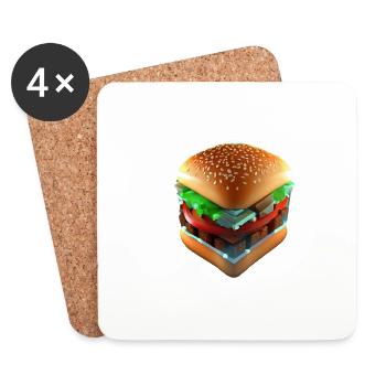 Hamburger Lover 3D Cube - Untersetzer (4er-Set) - Weiß - Vorne