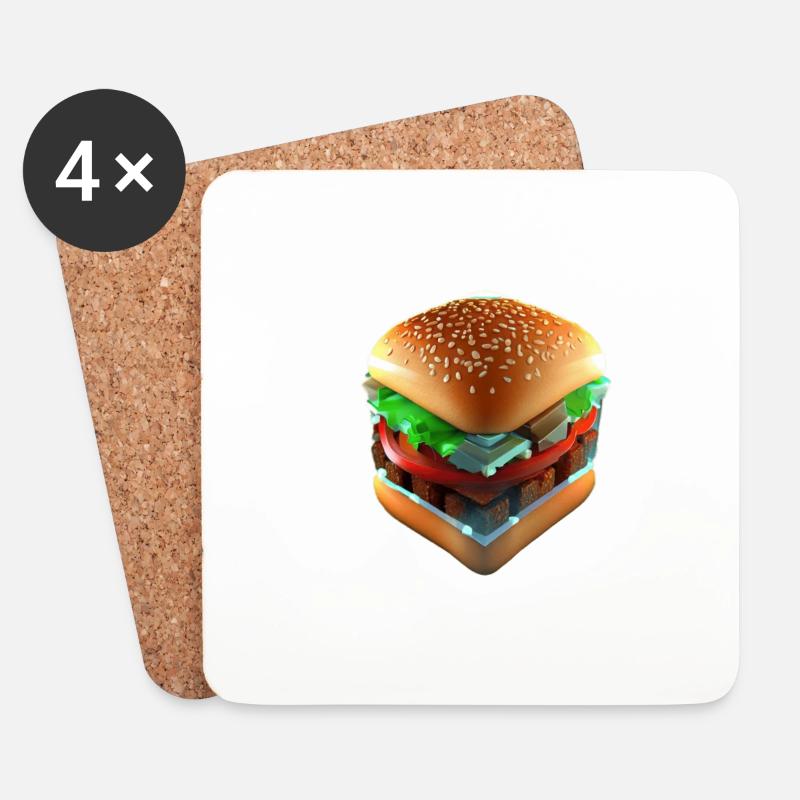 Hamburger Lover 3D Cube - Untersetzer (4er-Set) - Weiß