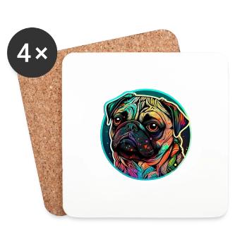 Pug in a sea of colors - Coasters (set of 4) - white - Front