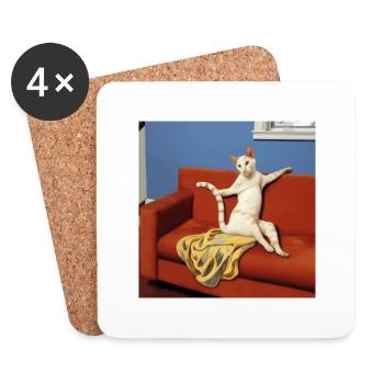 Renaissance-Kunstwerk mit der lasziven Katze - Untersetzer (4er-Set) - Weiß - Vorne
