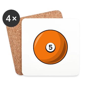 Billardkugel 5 orange Billard fünf - Untersetzer (4er-Set) - Weiß - Vorne