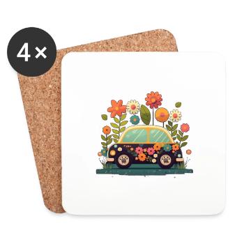 Süßes Blumen Auto 3 - Untersetzer (4er-Set) - Weiß - Vorne