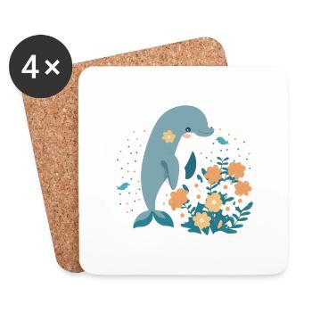 Charming dolphin in the sea of flowers 3 - Coasters (set of 4) - white - Front