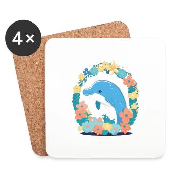 Charming dolphin in the sea of flowers 1 - Coasters (set of 4) - white - Front