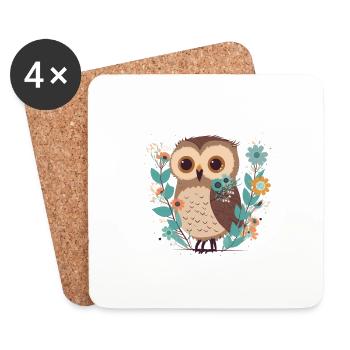 Mignon hibou dans la forêt de fleurs 4 - Dessous de verre (lot de 4) - blanc - Devant
