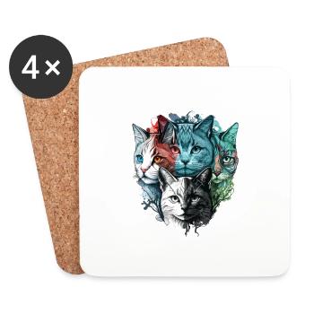 Visages de chats colorés - Dessous de verre (lot de 4) - blanc - Devant