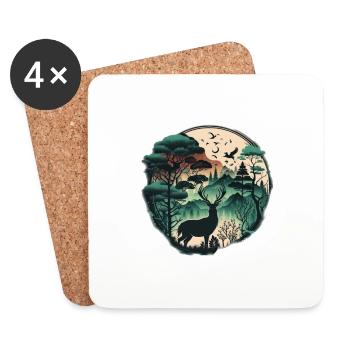 Forêt avec cerfs - Dessous de verre (lot de 4) - blanc - Devant