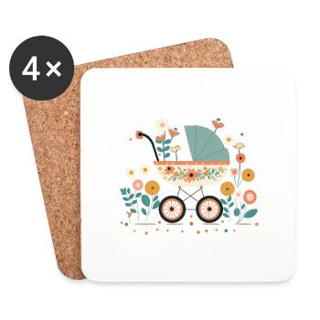 Blumiger Kinderwagen 8 - Untersetzer (4er-Set) - Weiß - Vorne