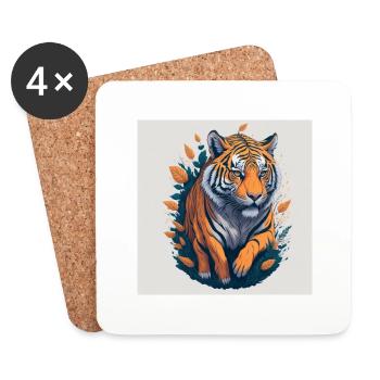Laufender Tiger - Untersetzer (4er-Set) - Weiß - Vorne
