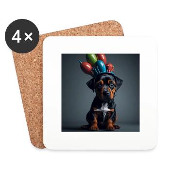 Chien avec chapeau d’anniversaire - Dessous de verre (lot de 4) - blanc - Devant