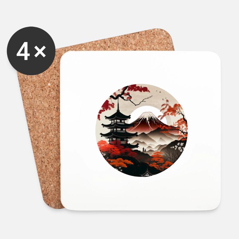 Japan im Herbst – Tempel & Berg - Untersetzer (4er-Set) - Weiß