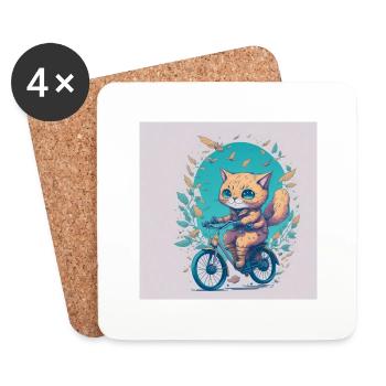 Chat à vélo - Dessous de verre (lot de 4) - blanc - Devant