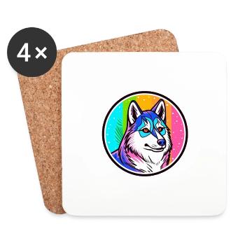 Rainbow Dreams: Anime Husky Dog Print - Coasters (set of 4) - white - Front