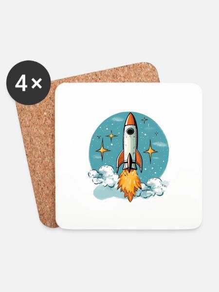 Rakete - Untersetzer (4er-Set) - Weiß