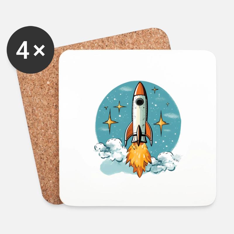 Rakete - Untersetzer (4er-Set) - Weiß