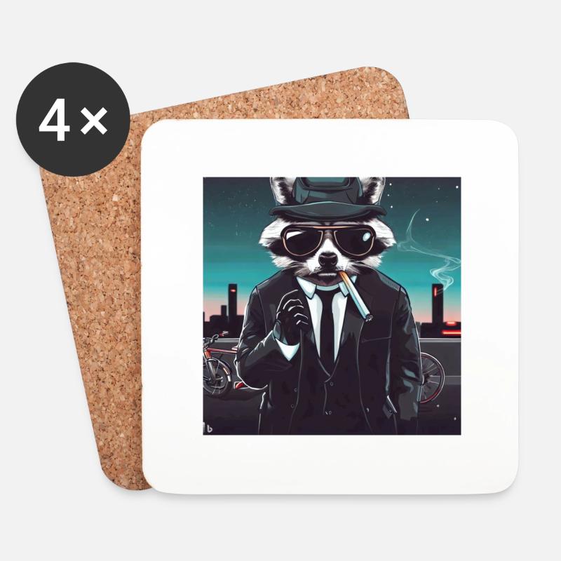 Gangster Waschbär - Untersetzer (4er-Set) - Weiß