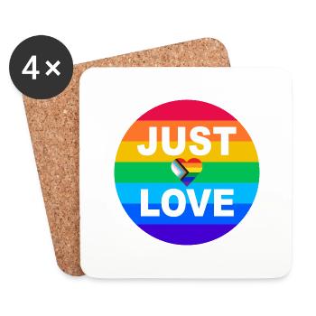 Just Love LGBTQ Regenbogen CSD Gay Pride Herz - Untersetzer (4er-Set) - Weiß - Vorne