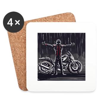 Dessin au crayon de moto - Dessous de verre (lot de 4) - blanc - Devant