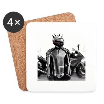 Dessin au crayon de moto - Dessous de verre (lot de 4) - blanc - Devant