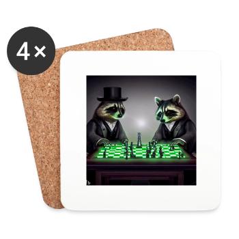 zwei Waschbären die Schach spielen - Untersetzer (4er-Set) - Weiß - Vorne