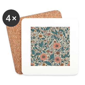 Design floral heureux - Dessous de verre (lot de 4) - blanc - Devant