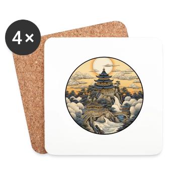 Nr. 1: Temple Japan Ukyio-e T-Shirt im Kanagawa-Stil - Untersetzer (4er-Set) - Weiß - Vorne