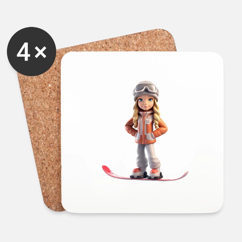 Snowboard Girl - Untersetzer (4er-Set) - Weiß