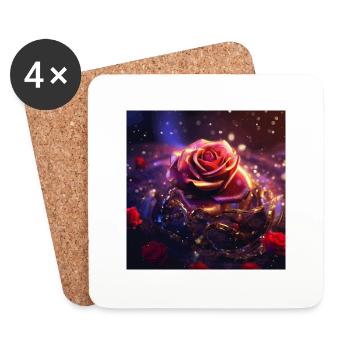 Rose rouge cristal - Dessous de verre (lot de 4) - blanc - Devant