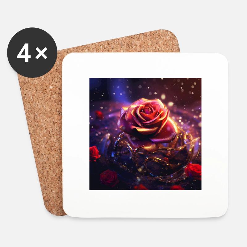 Crystal Red Rose - Coasters (set of 4) - white