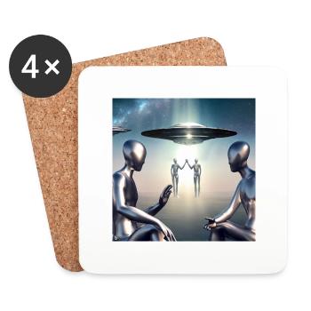EXTRATERRESTRE OVNI ARGENT - Dessous de verre (lot de 4) - blanc - Devant