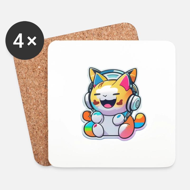 Rainbow Cat - Untersetzer (4er-Set) - Weiß