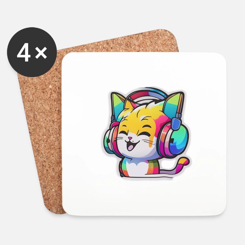 Rainbow Cat - Untersetzer (4er-Set) - Weiß