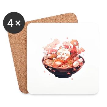 Ramen Katze - Untersetzer (4er-Set) - Weiß - Vorne