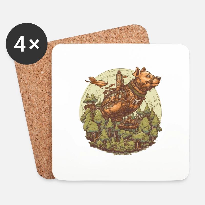 Steampunk Luftschiff Hund - Untersetzer (4er-Set) - Weiß
