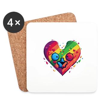Cœur arc-en-ciel LGBTQIA+ - Dessous de verre (lot de 4) - blanc - Devant