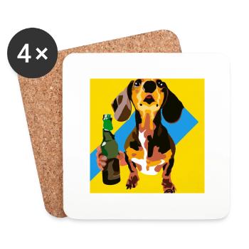 Beer Dachshund - Coasters (set of 4) - white - Front