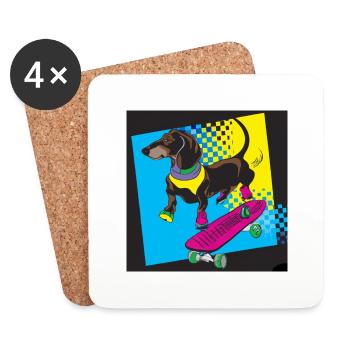 Skate Dachshund - Untersetzer (4er-Set) - Weiß - Vorne