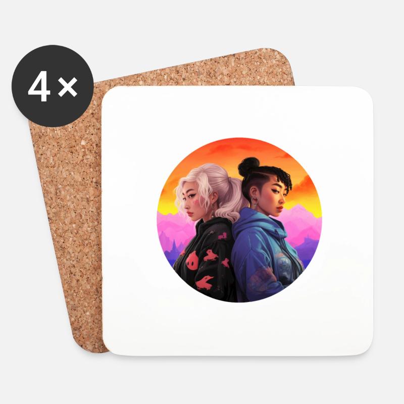 LGBTQAI+ Zwei Menschen - Untersetzer (4er-Set) - Weiß