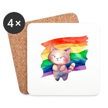Chat avec drapeau lgbt - Dessous de verre (lot de 4) - blanc - Devant